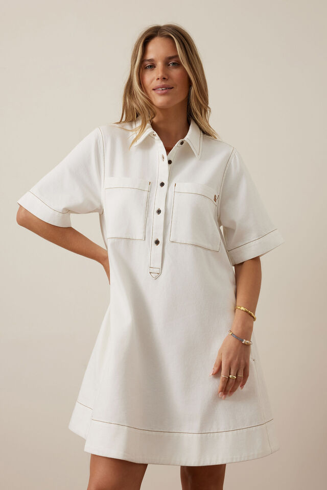 Milly Short Sleeve Mini Dress Ecru [sz:small]