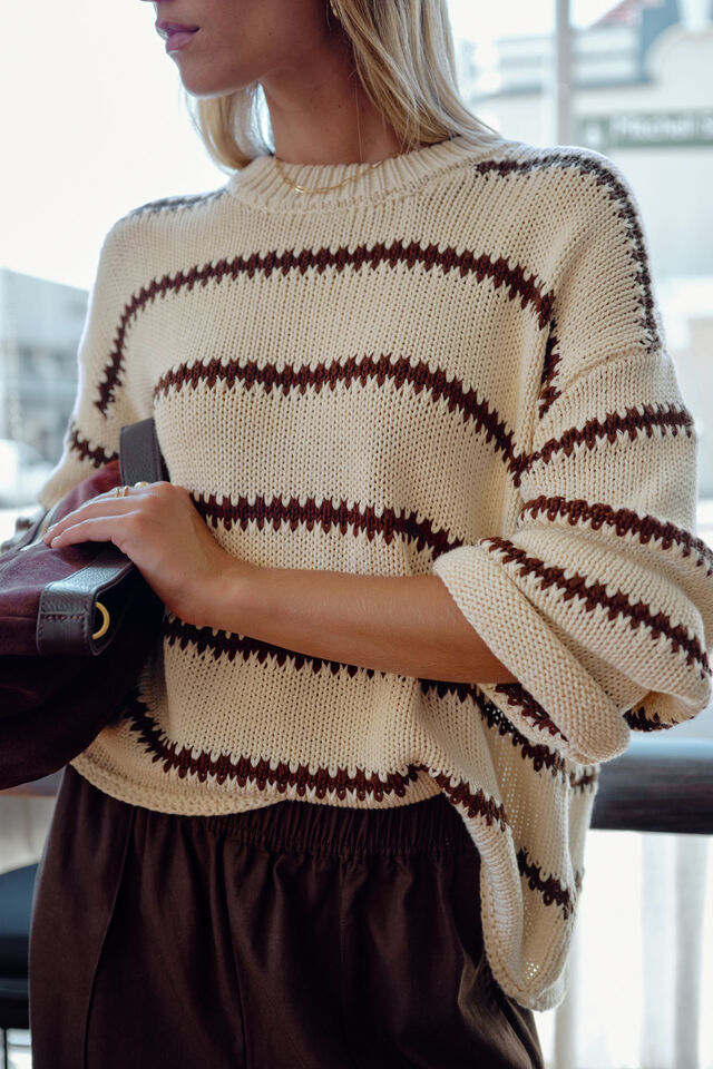 Lila Oversized Knit Crew Ecru Stripe [sz:small]