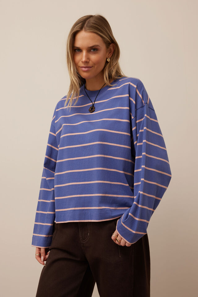 Beau Long Sleeve Slouchy Tee Navy/pink [sz:extra Small]