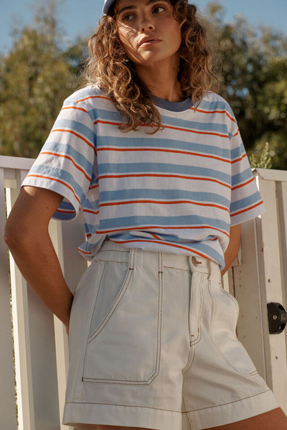 Stevie Slouchy Tee Sky Blue Flame Stripe [sz:small]