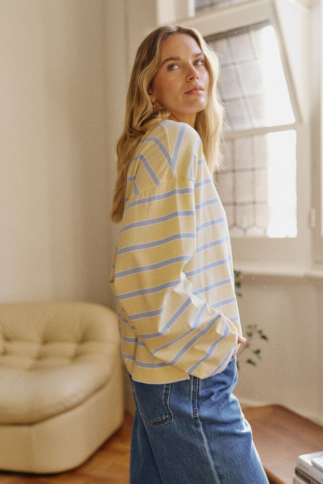 Beau Long Sleeve Slouchy Tee Butter Blue Stripe [sz:small]