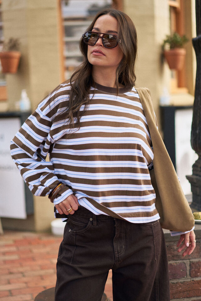Beau Long Sleeve Slouchy Tee Cocoa Blue [sz:small]