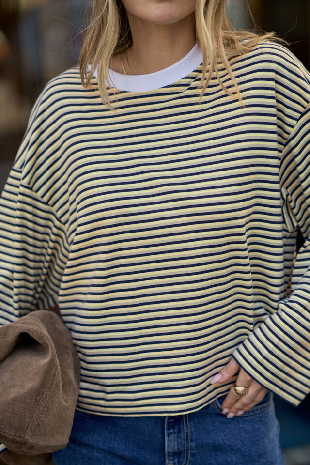 Beau Long Sleeve Slouchy Tee Navy Butter Stone [sz:small]