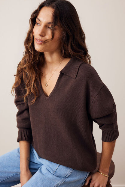 Eliza Collared Knit Brunette Brown [sz:small]