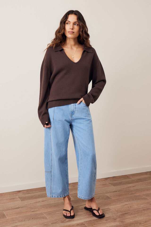Eliza Collared Knit Brunette Brown [sz:small]
