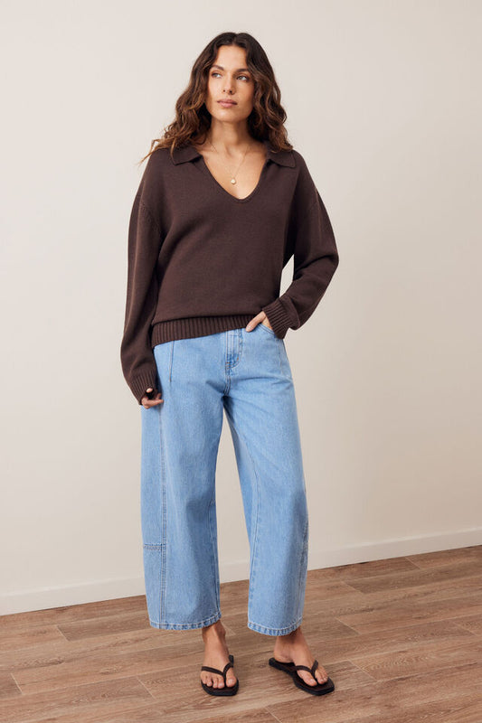 Eliza Collared Knit Brunette Brown [sz:small]